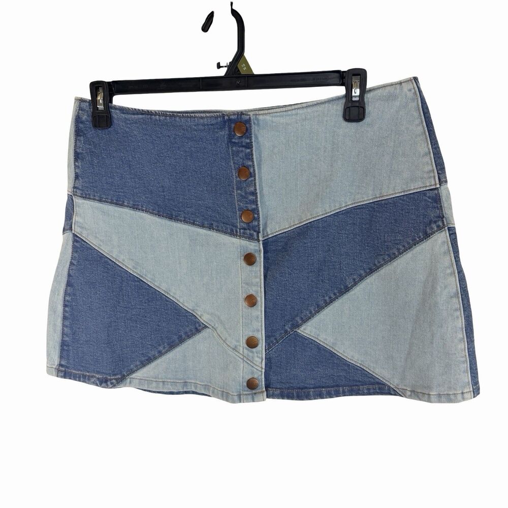 Madewell Denim Patchwork Skirt Women's Size 32 Mini Hippie 70s Groovy Festival